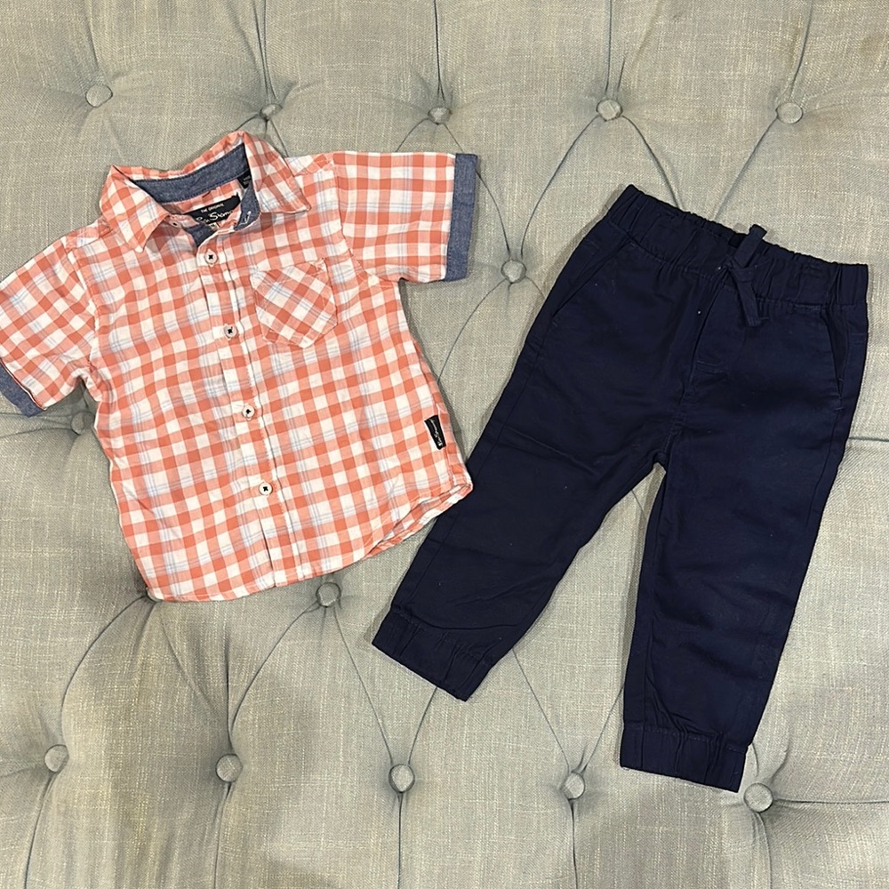 Ben Sherman Orange and Blue Button Down Shirt